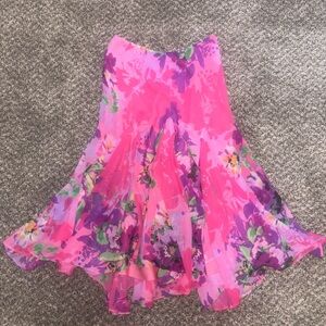 Caché Bright Pink Floral Flared Skirt